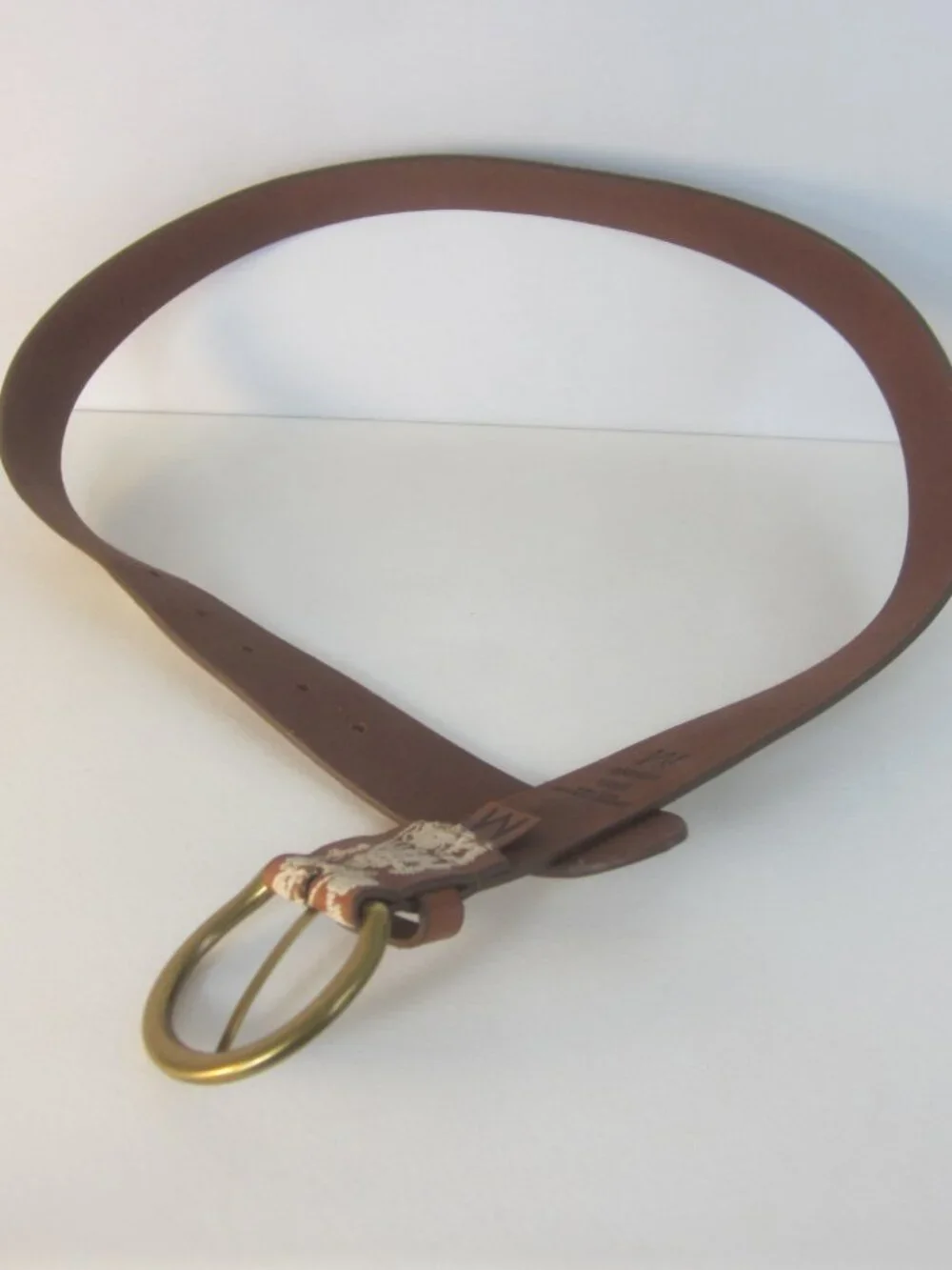 NEW Lucky Brand Women M Brown Ivory Embroidered Paisley Leather Belt 33